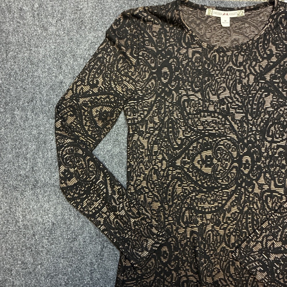 Chelsea Violet Midi Form Fitting Paisley Black Dress Women's Size Medium - Picture 3 of 10